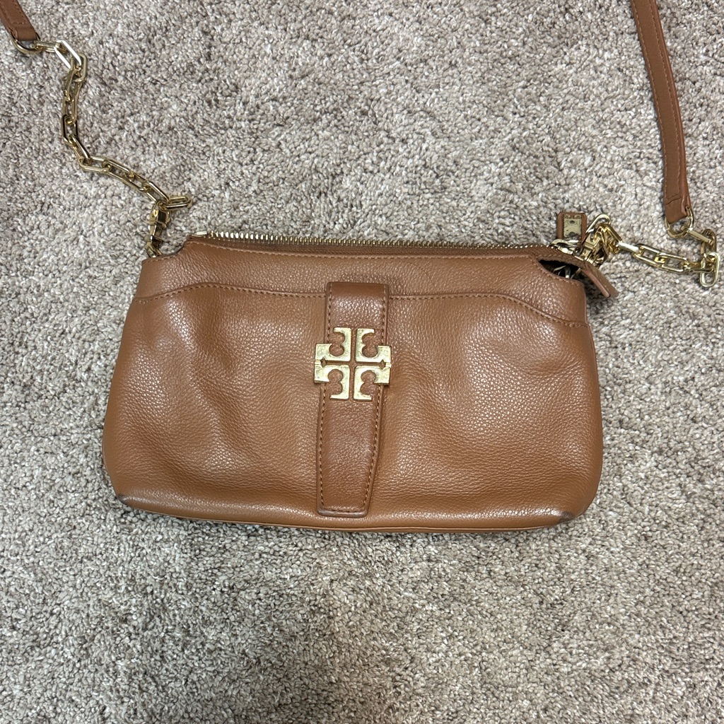 Tory Burch Tan Leather Crossbody Bag With Gold Accents